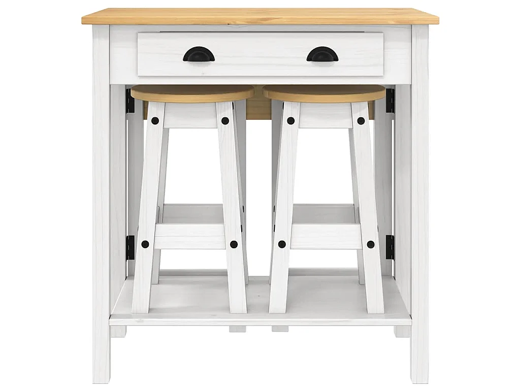 Ensemble de bar 3 pcs blanc bois de pin massif