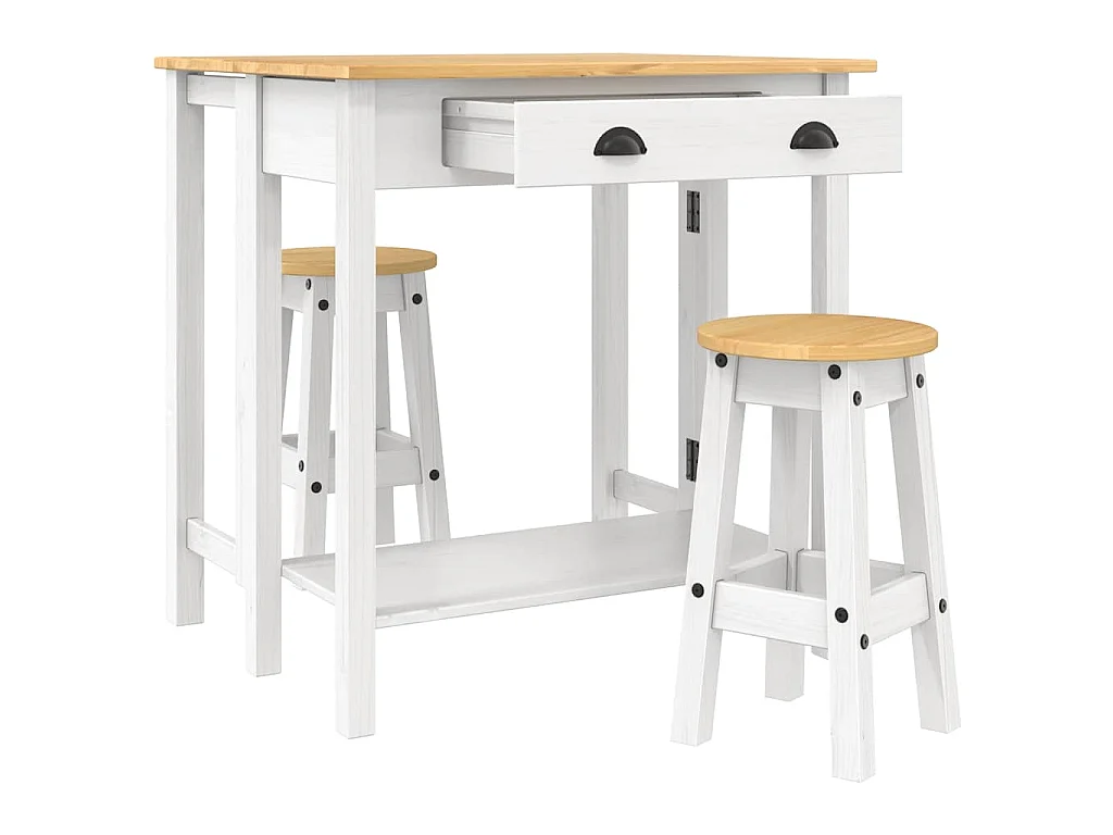 Ensemble de bar 3 pcs blanc bois de pin massif