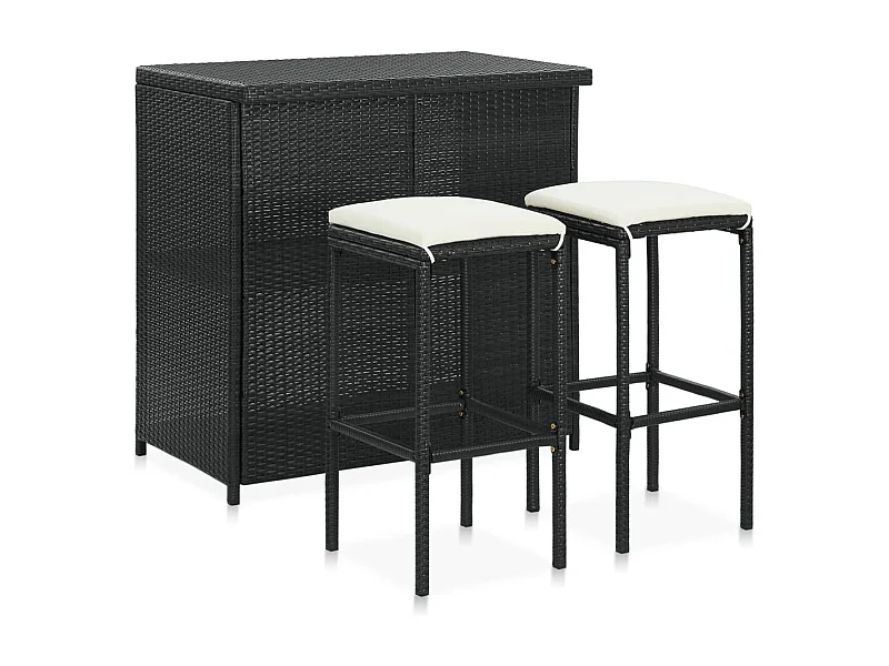 Ensemble de bar 3 pcs Résine tressée Noir