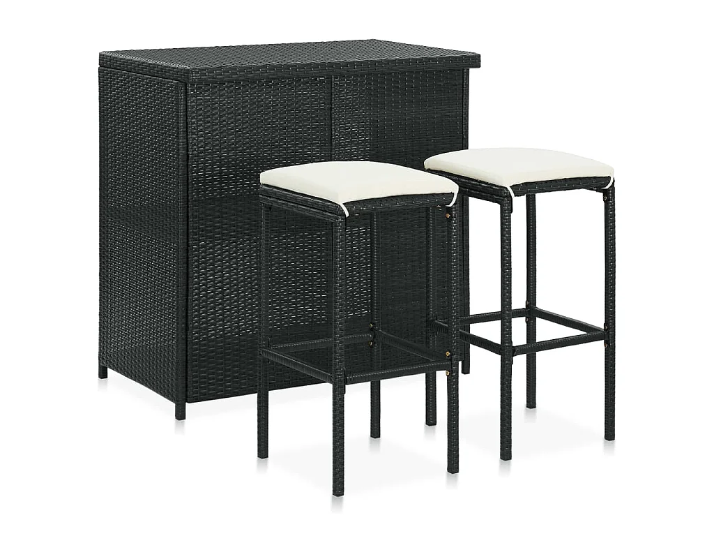 Ensemble de bar 3 pcs Résine tressée Noir