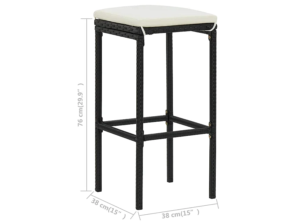 Ensemble de bar 3 pcs Résine tressée Noir