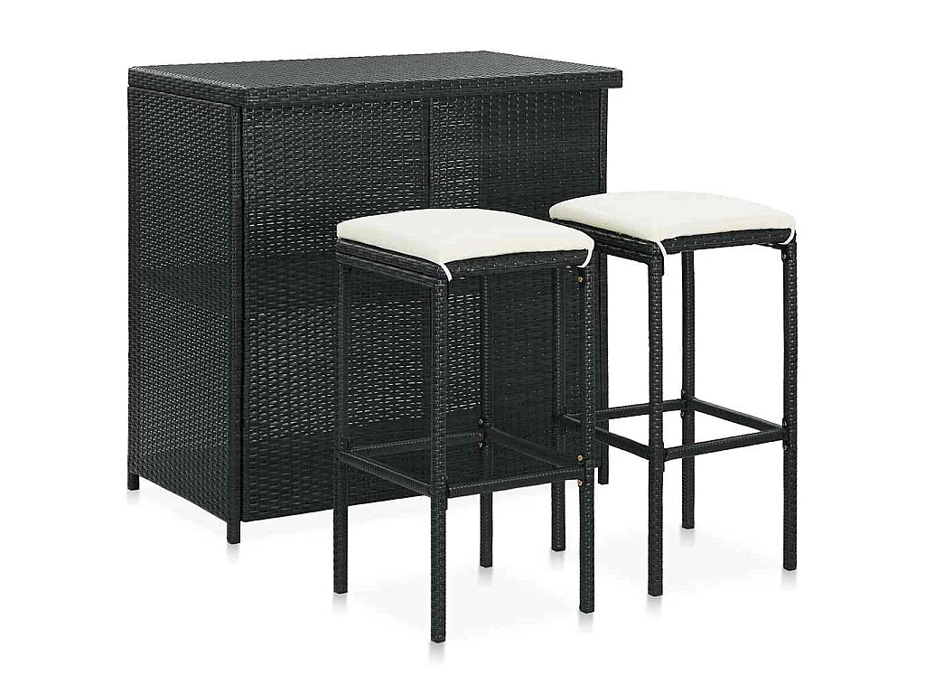 Ensemble de bar 3 pcs Résine tressée Noir