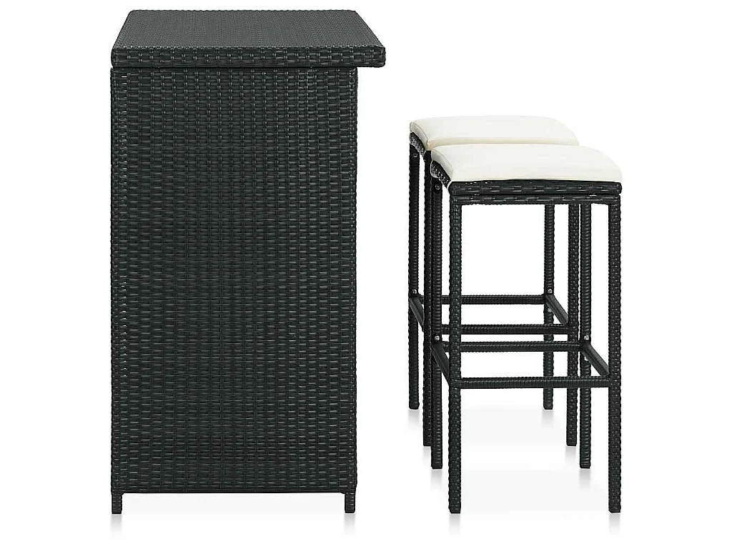 3-tlg. Bar Set Poly Rattan Schwarz