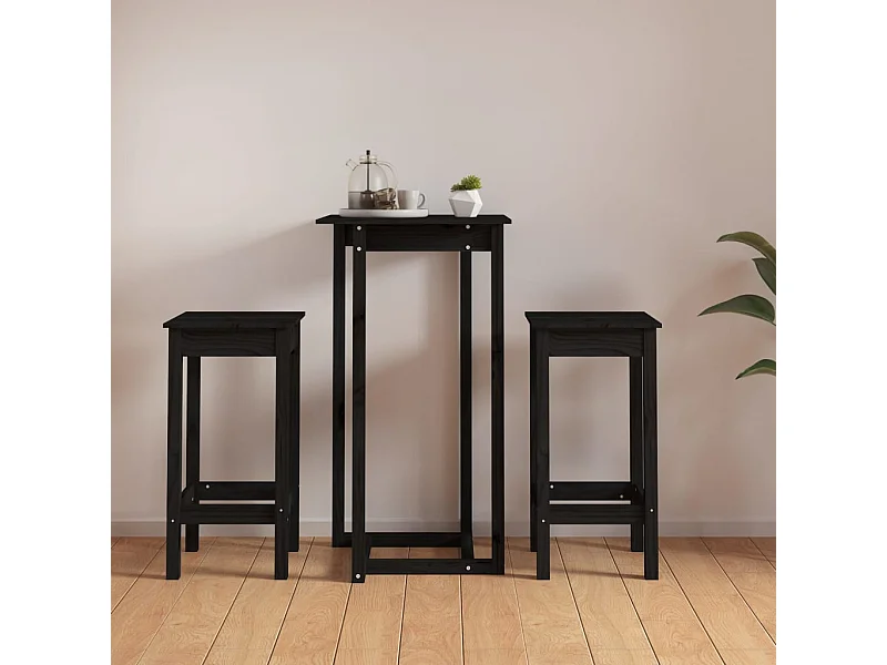 Ensemble de bar 3 pcs Noir Bois de pin massif