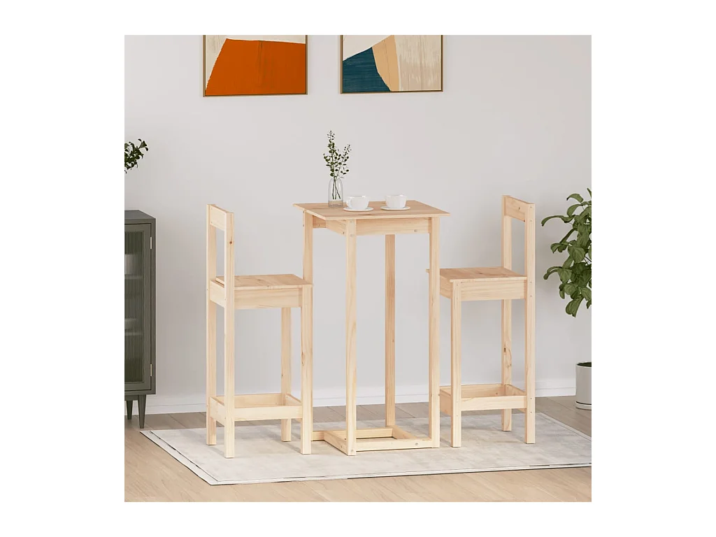 Ensemble de bar 3 pcs Bois de pin massif