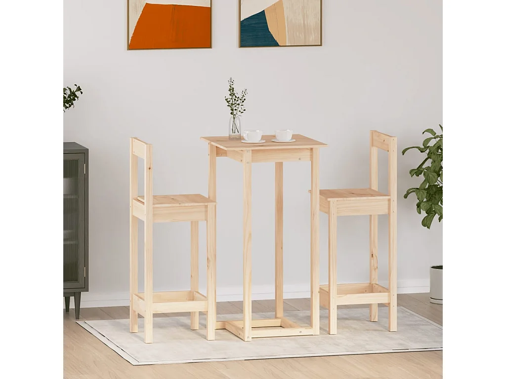 Ensemble de bar 3 pcs Bois de pin massif