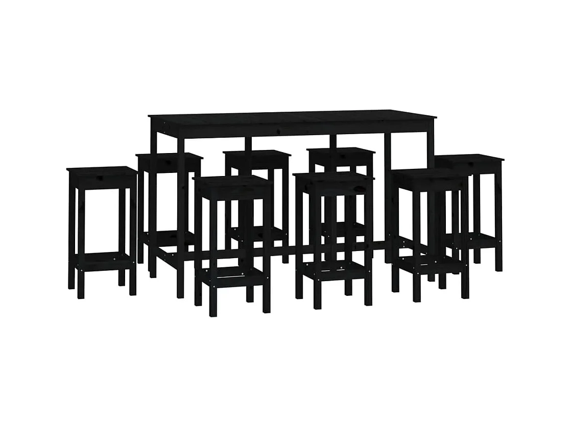 9-tlg. Bar-Set Schwarz Massivholz Kiefer