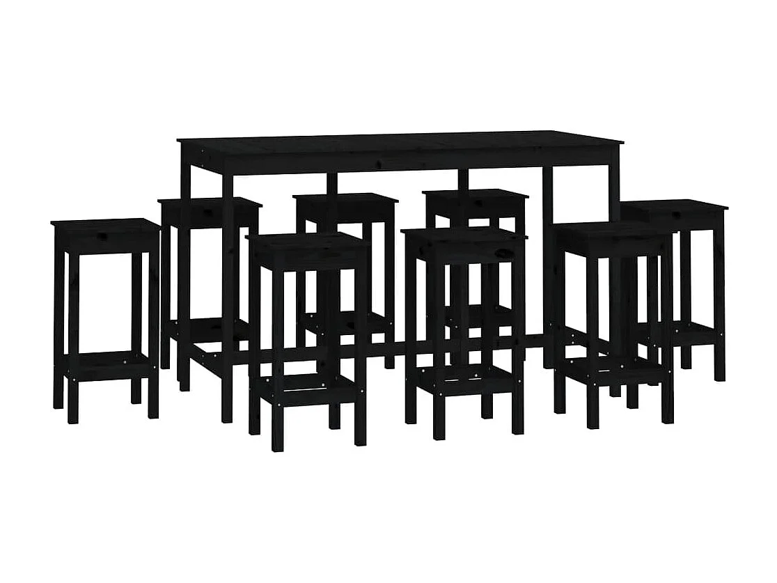Ensemble de bar 9 pcs Noir Bois de pin massif