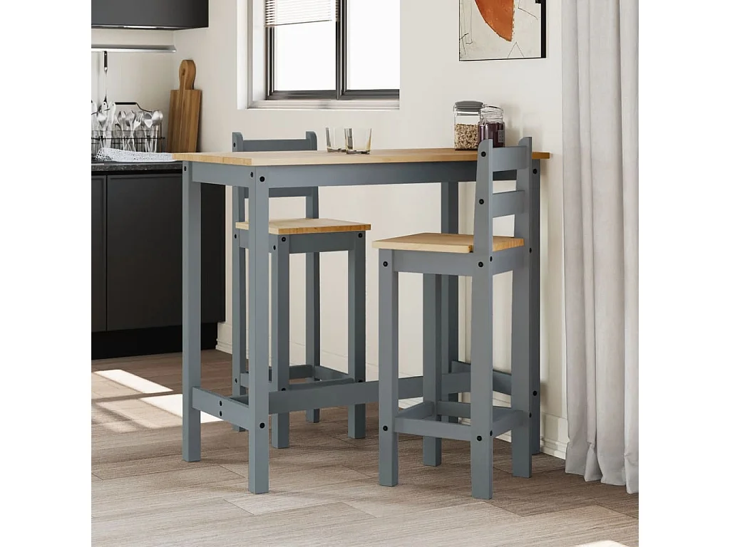Chaises de bar lot de 2 gris bois de pin solide
