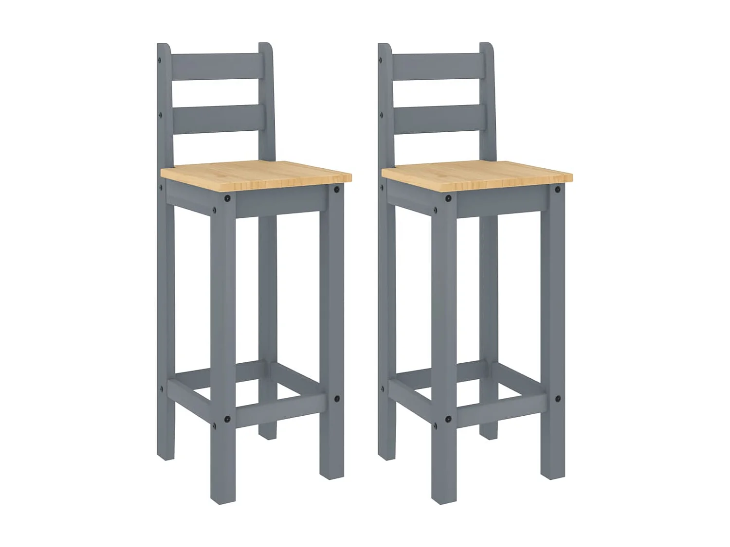 Chaises de bar lot de 2 gris bois de pin solide
