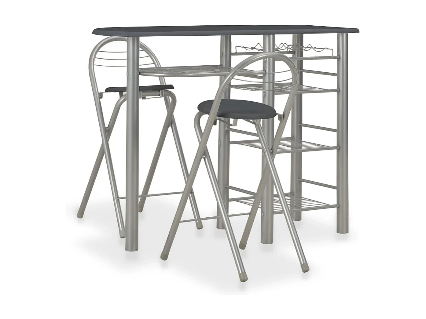 3-tlg. Bar-Set mit Regalen Holz und Stahl Schwarz