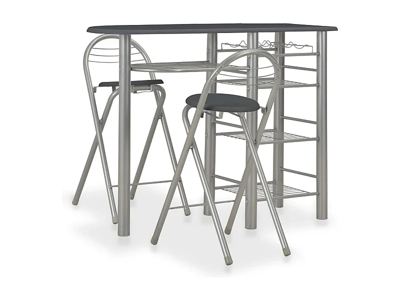 3-delige Barset met schappen hout en staal zwart