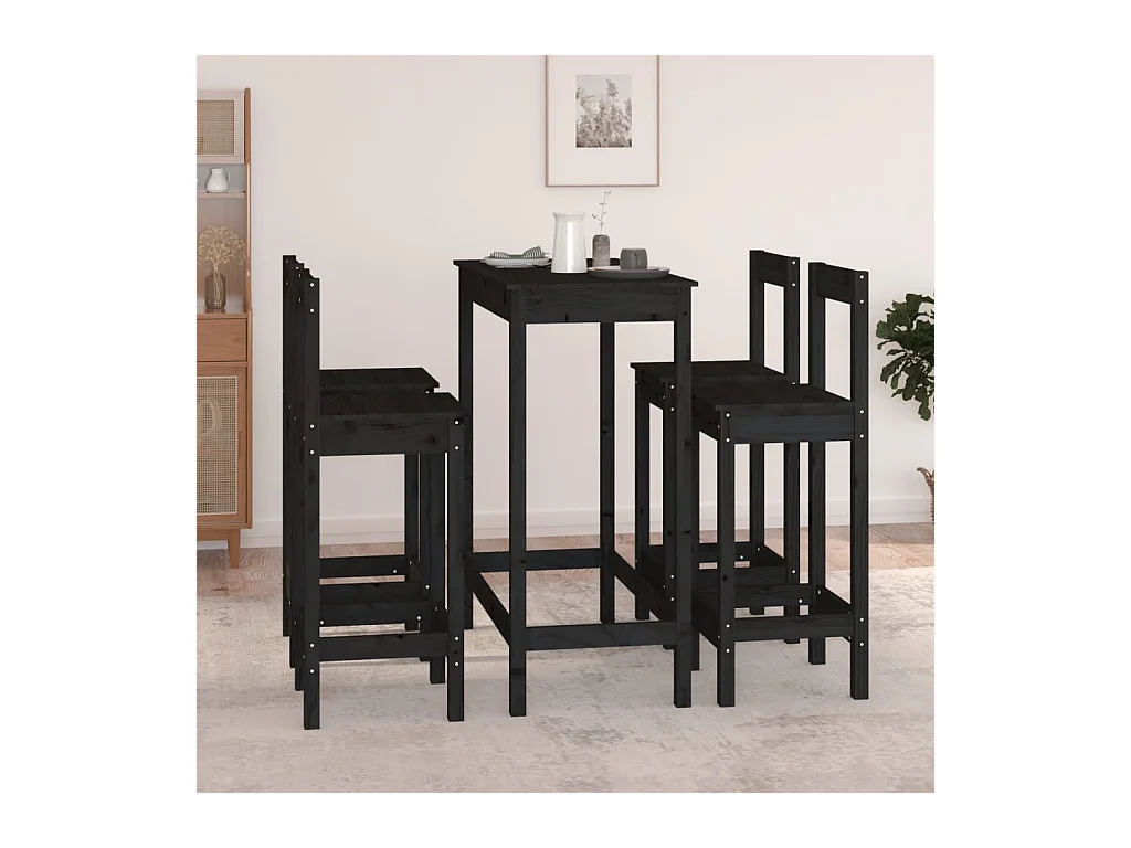 Ensemble de bar 5 pcs Noir Bois de pin massif