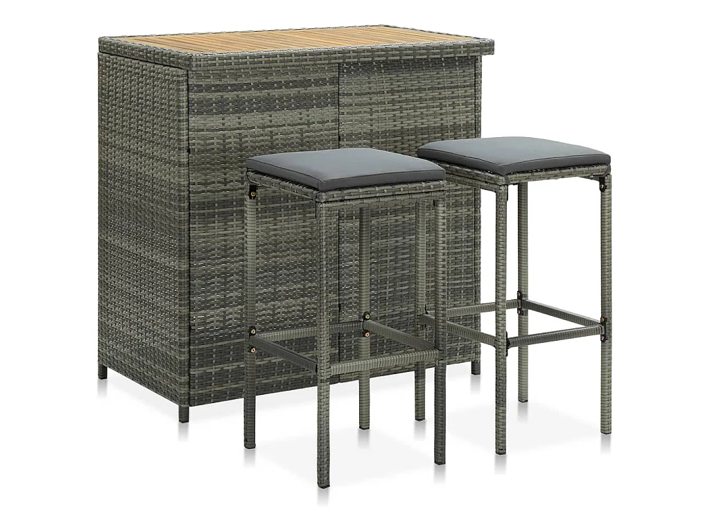 Ensemble de bar 3 pcs Résine tressée Gris