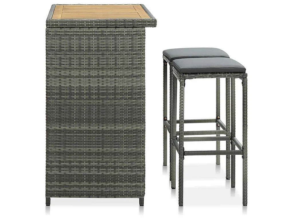 3-tlg. Bar Set Poly Rattan Grau