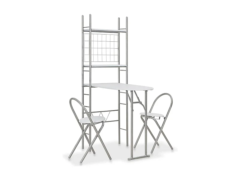 3 pcs conjunto jantar dobrável com prateleira MDF e aço branco