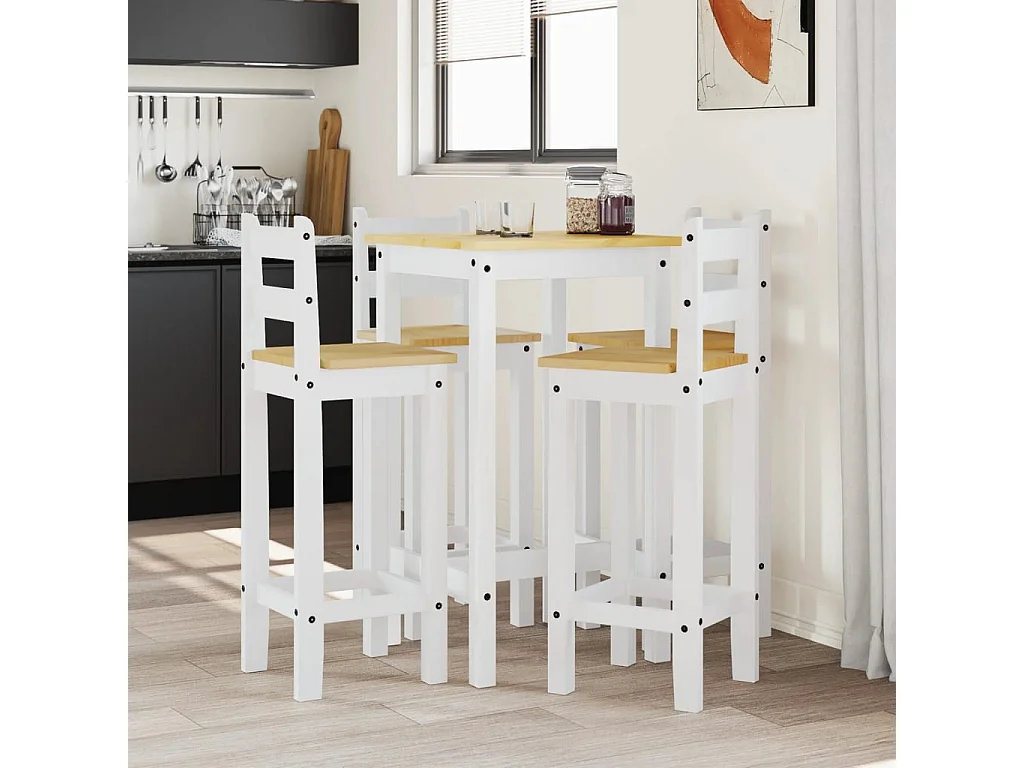 Ensemble de bar 5 pcs Blanc Bois de pin massif