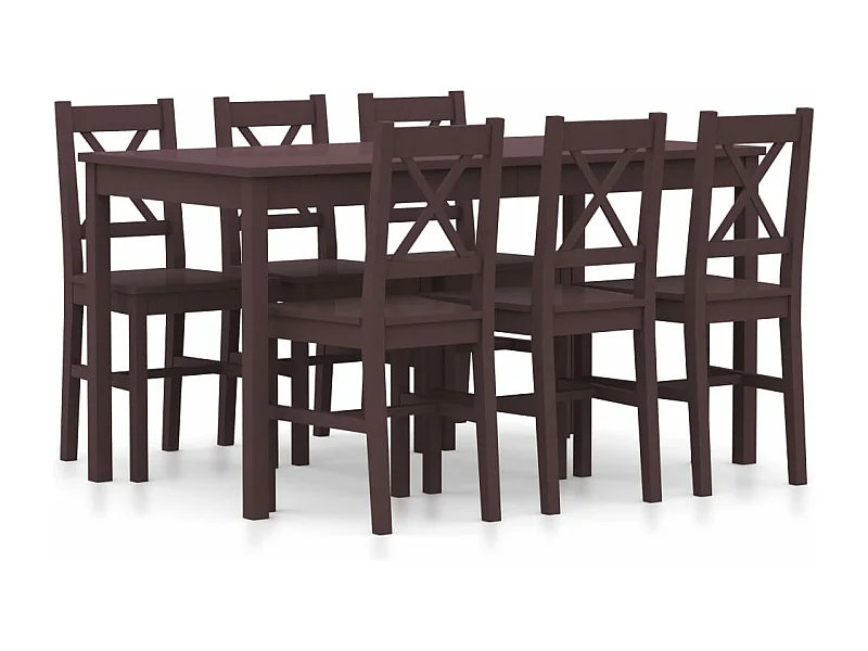 Conjunto de comedor 7 piezas madera de pino marrón oscuro