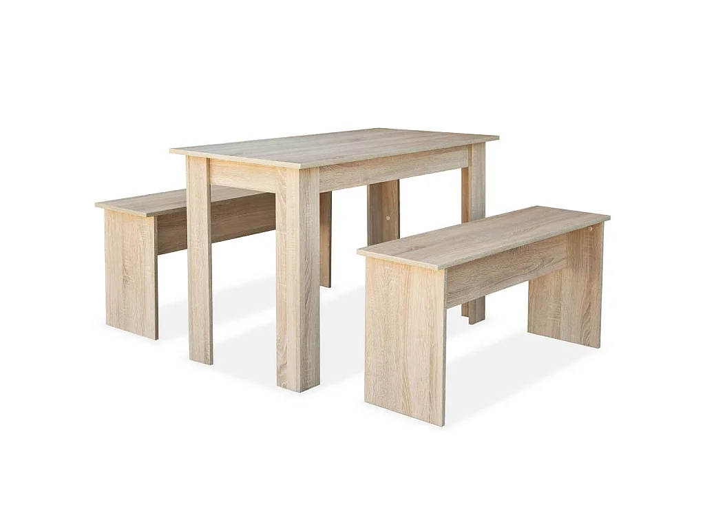 Table à manger et bancs 3 pcs Bois d'ingénierie Chêne