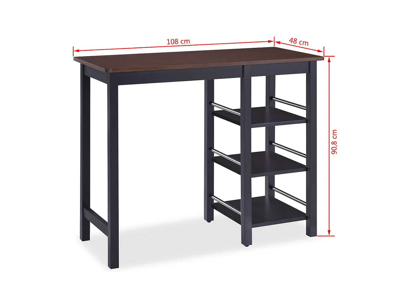 Conjunto de mesa alta de cocina 3 piezas MDF negro