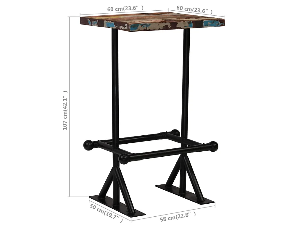 Set de muebles de bar 3 pzas madera maciza reciclada multicolor