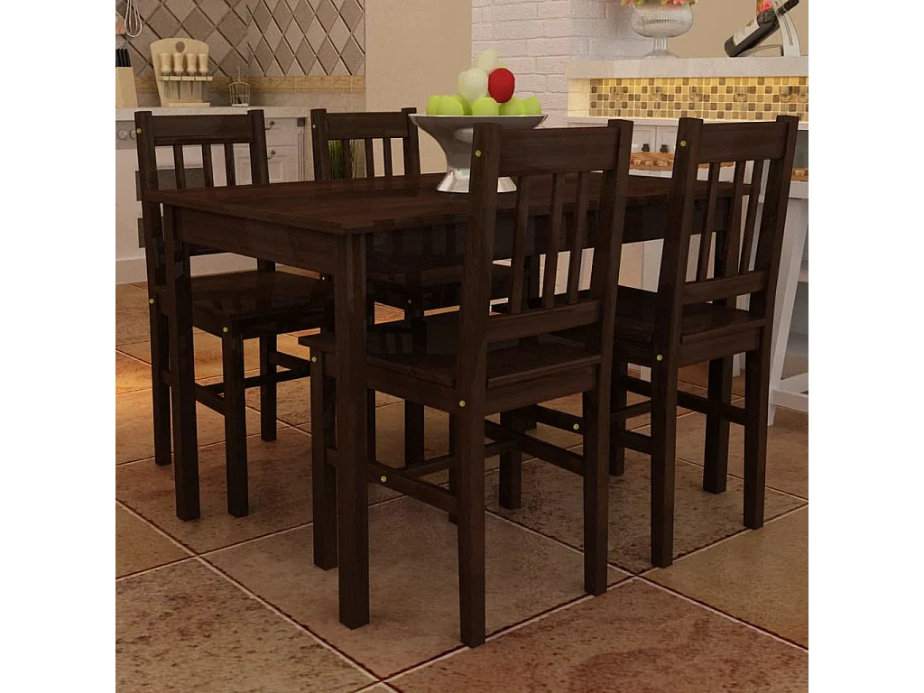 Eettafel met 4 stoelen hout bruin