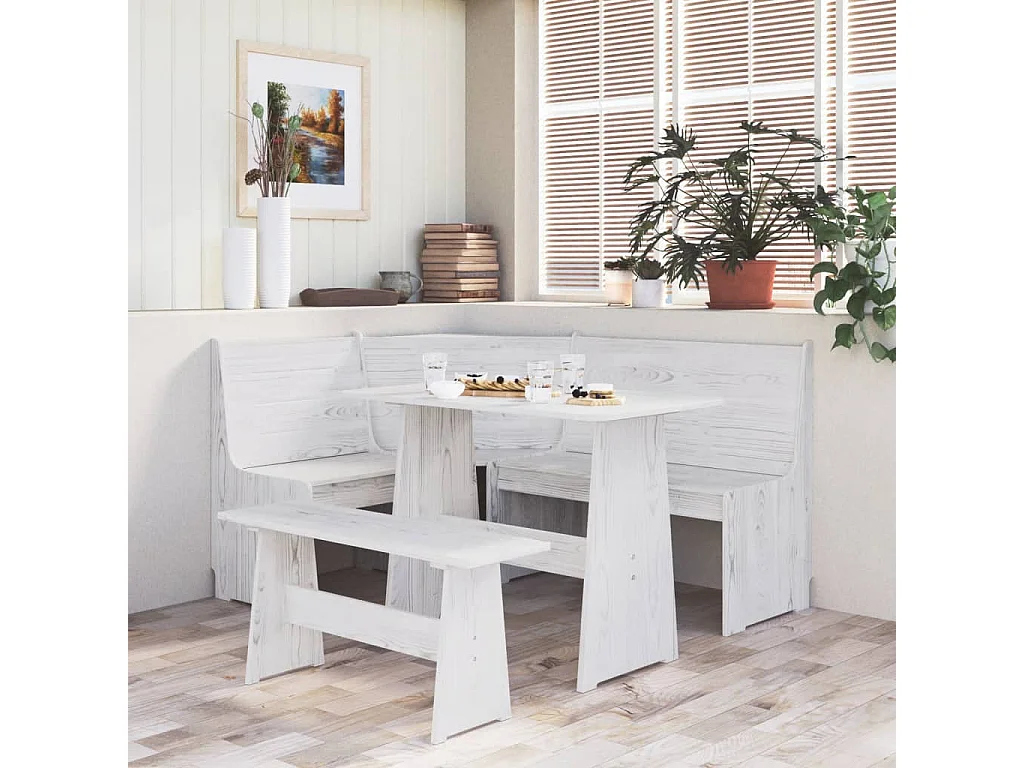 Set da Pranzo 3 pz REINE Bianco in Legno Massello di Pino