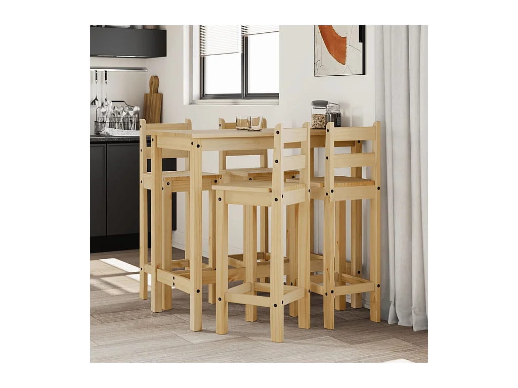 Ensemble de bar 5 pcs Bois de pin massif