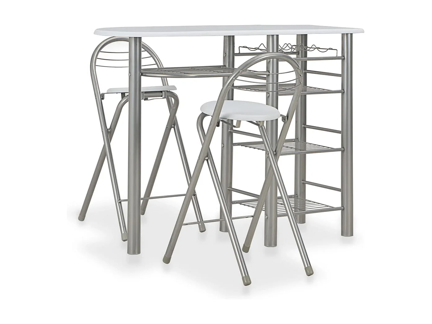 Ensemble de bar avec étagères 3 pcs Bois et acier Blanc