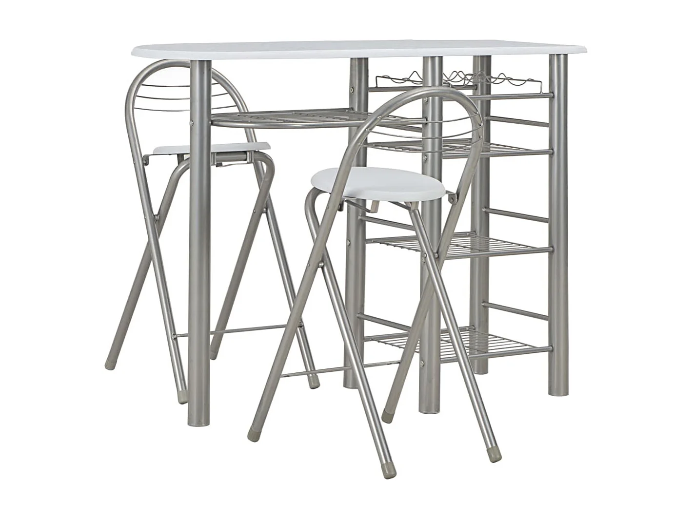 Ensemble de bar avec étagères 3 pcs Bois et acier Blanc