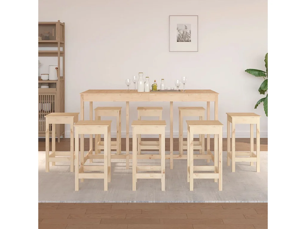 9 pcs conjunto de bar pinho maciço