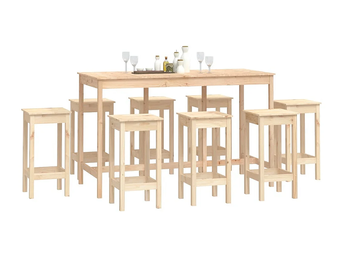 9 pcs conjunto de bar pinho maciço