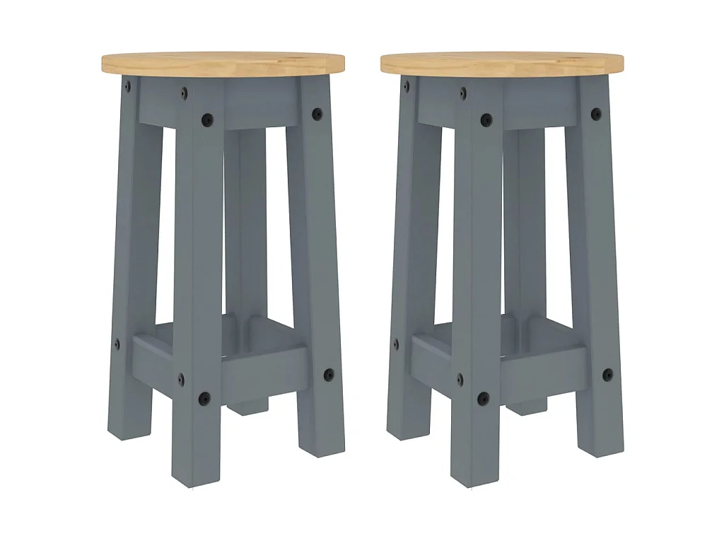Tabourets de bar lot de 2 gris bois massif de pin
