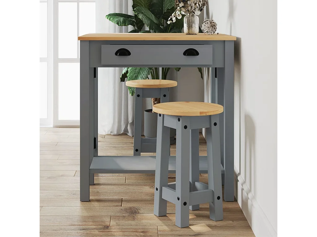 Tabourets de bar lot de 2 gris bois massif de pin