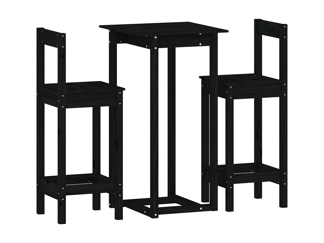 Ensemble de bar 3 pcs Noir Bois de pin massif