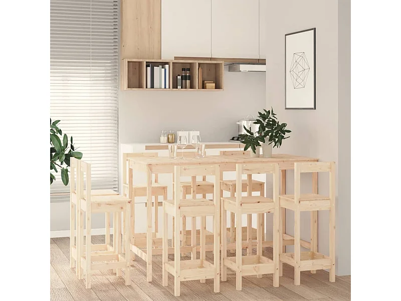 Set da Bar 9 pz in Legno Massello di Pino