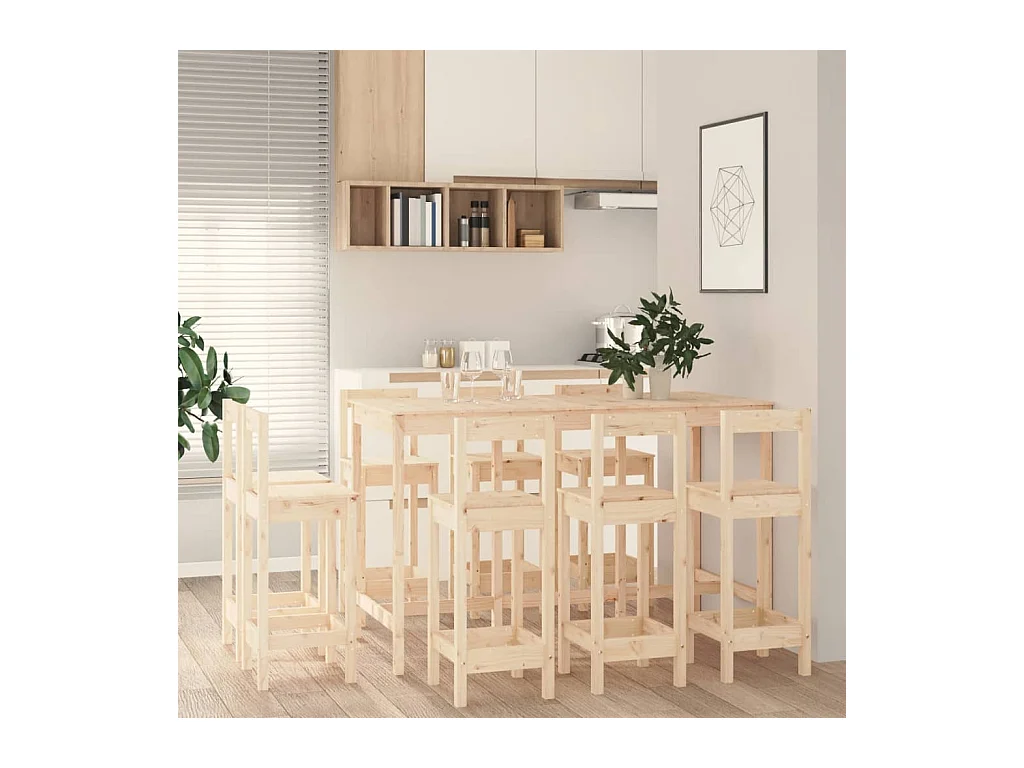 Ensemble de bar 9 pcs Bois de pin massif