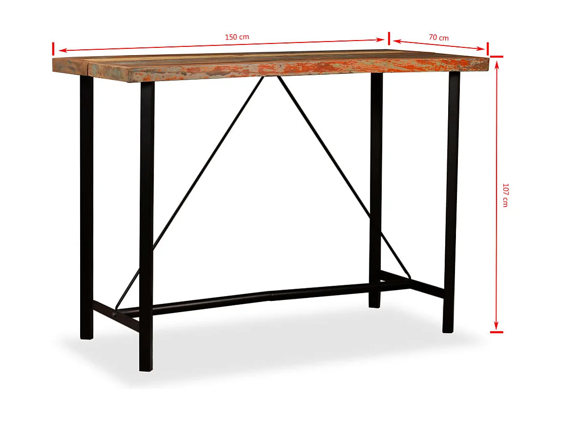 Ensemble de bar 7 pcs Bois massif recyclé et cuir véritable
