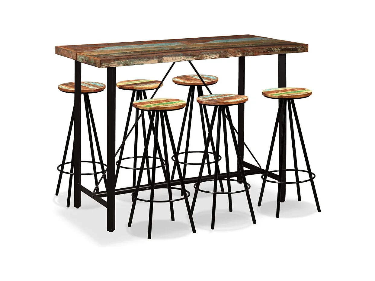 Ensemble de bar 7 pcs Bois massif recyclé