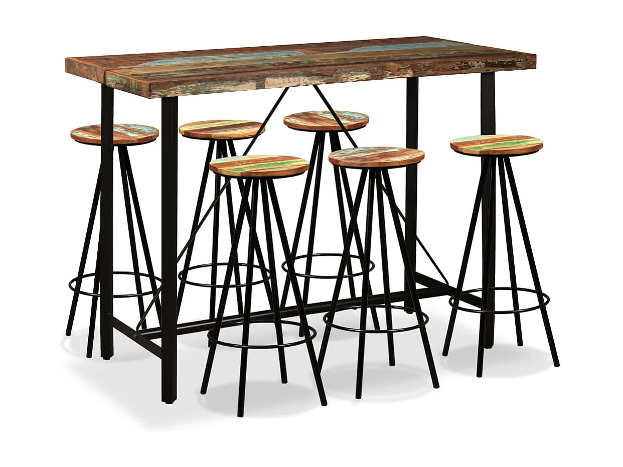 Ensemble de bar 7 pcs Bois massif recyclé