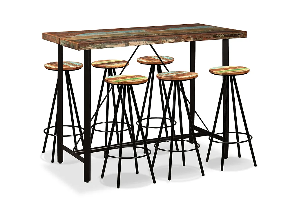 Set da Bar 7 pz in Legno Massello di Recupero
