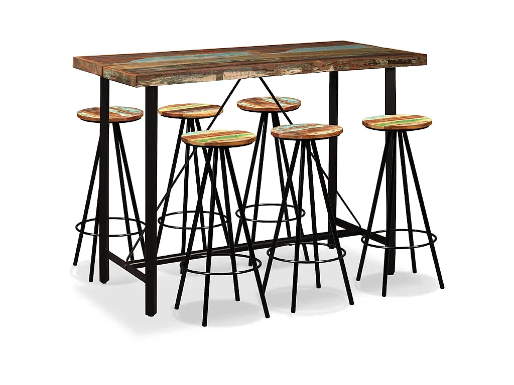 Ensemble de bar 7 pcs Bois massif recyclé