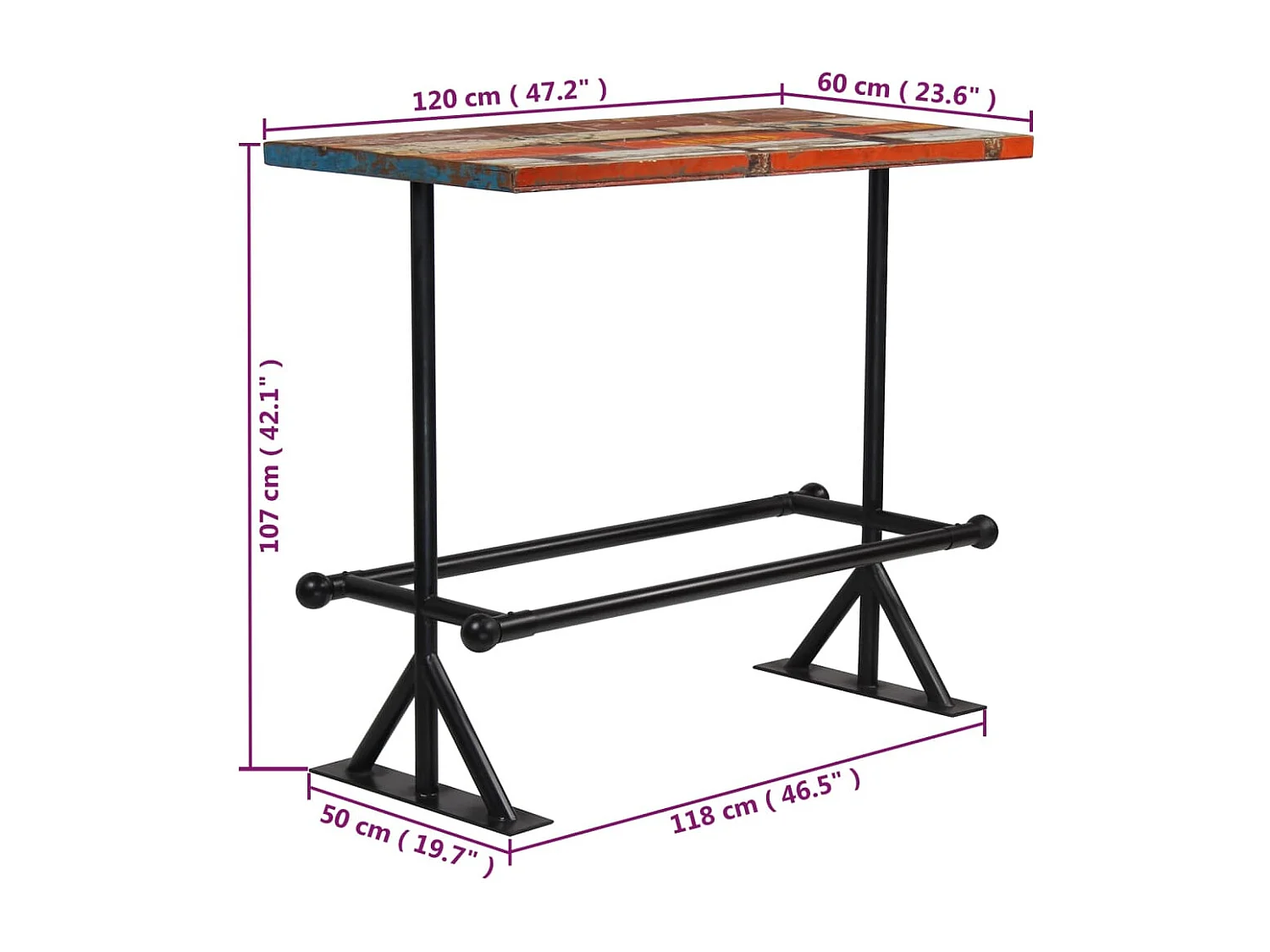 Mobilier de bar 5 pcs Bois de récupération massif Multicolore