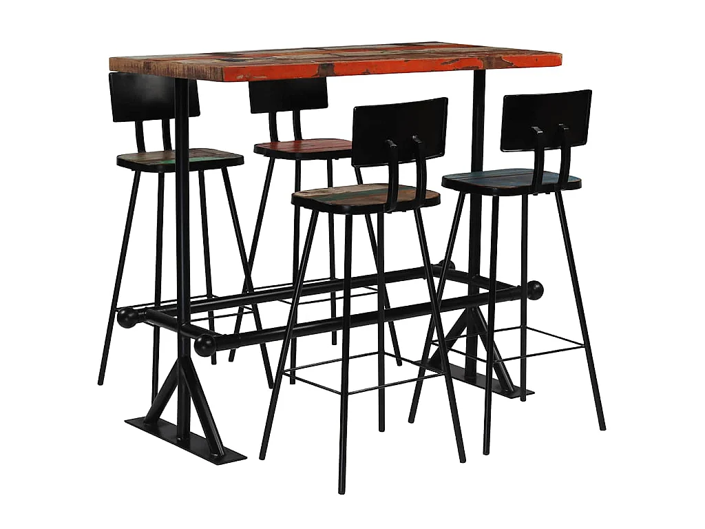 Mobilier de bar 5 pcs Bois de récupération massif Multicolore