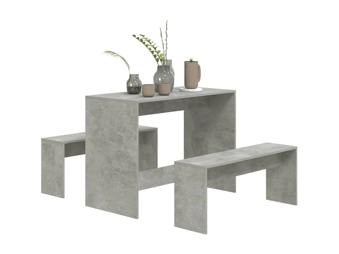 3-delige Eethoekset bewerkt hout betongrijs