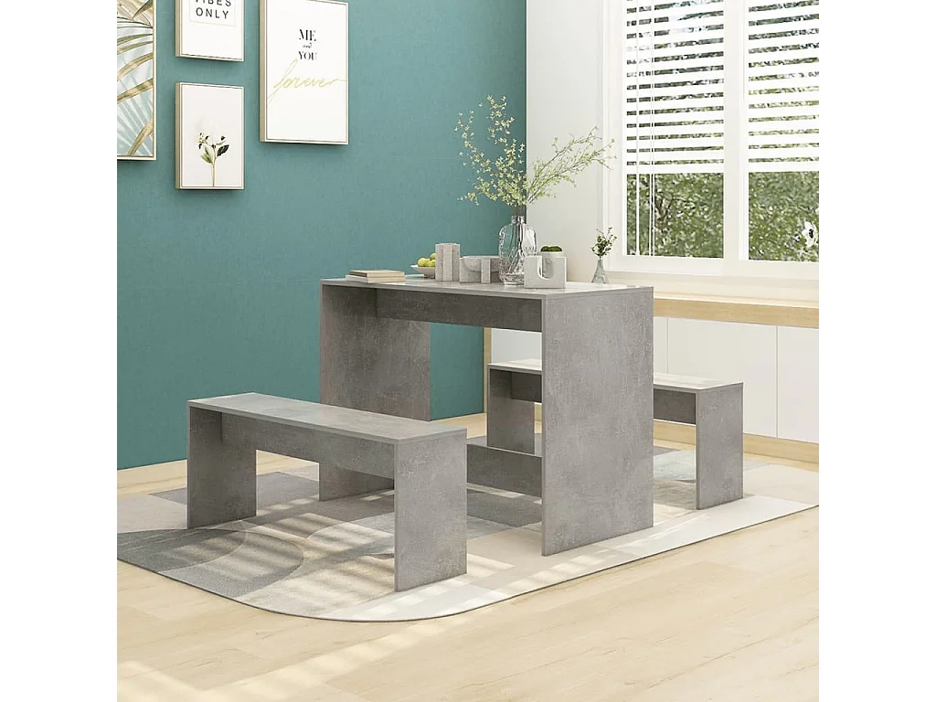 Juego de comedor 3 piezas madera contrachapada gris hormigón