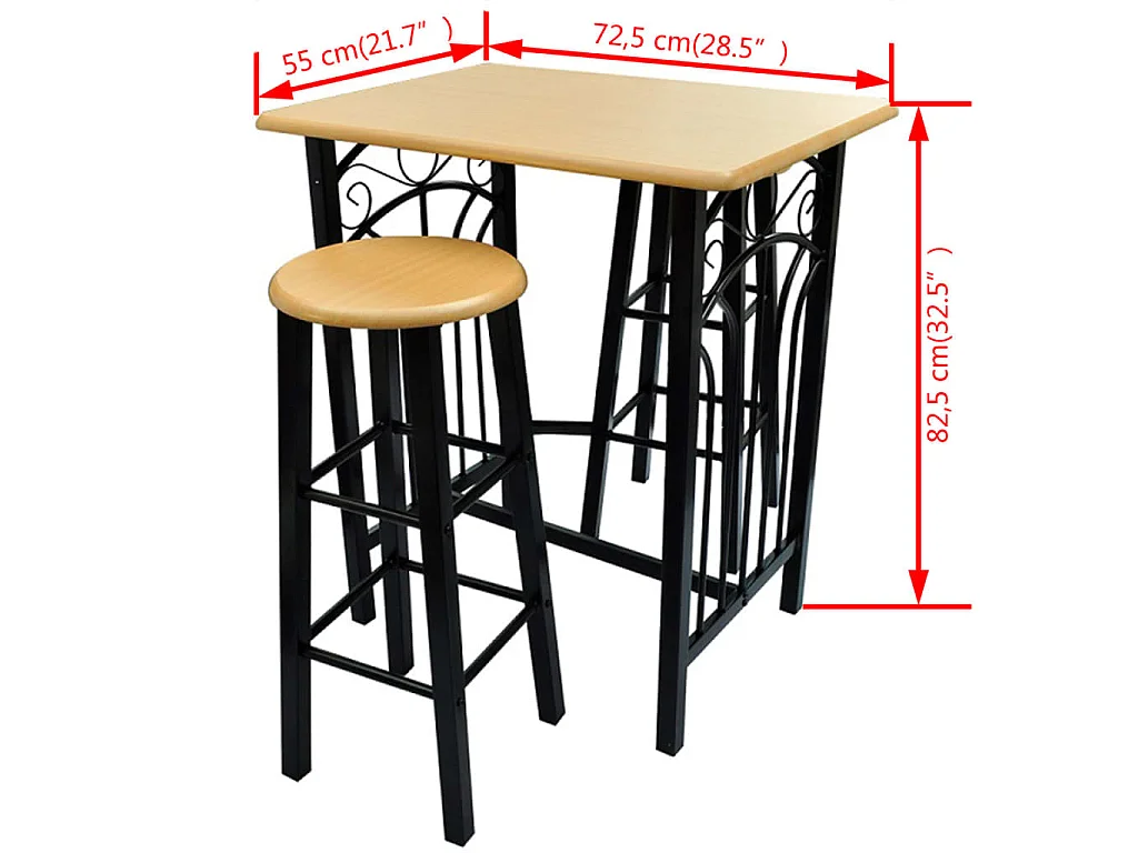 Ensemble de table à dîner Bois brun roux avec noir Acier