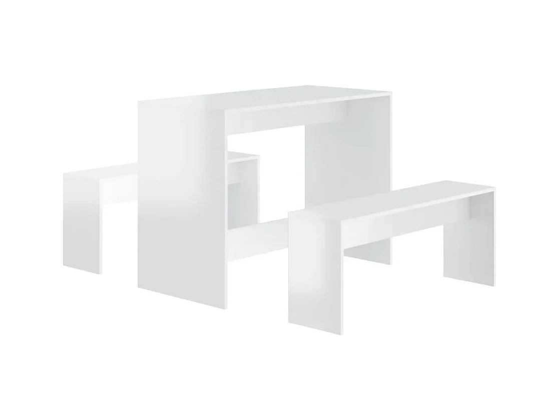 Juego de comedor 3 piezas madera contrachapada blanco brillante