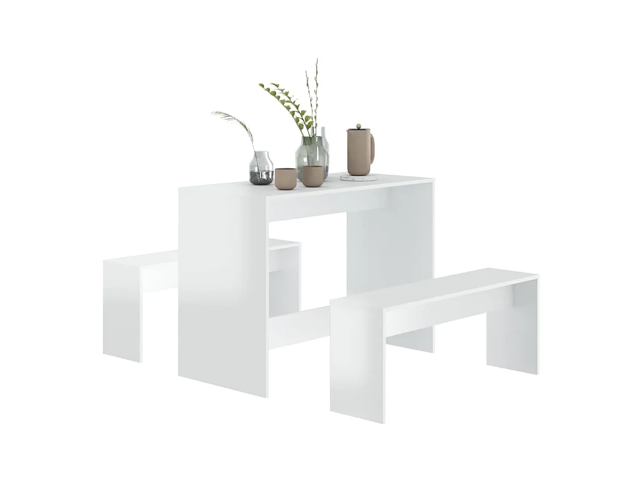 Juego de comedor 3 piezas madera contrachapada blanco brillante