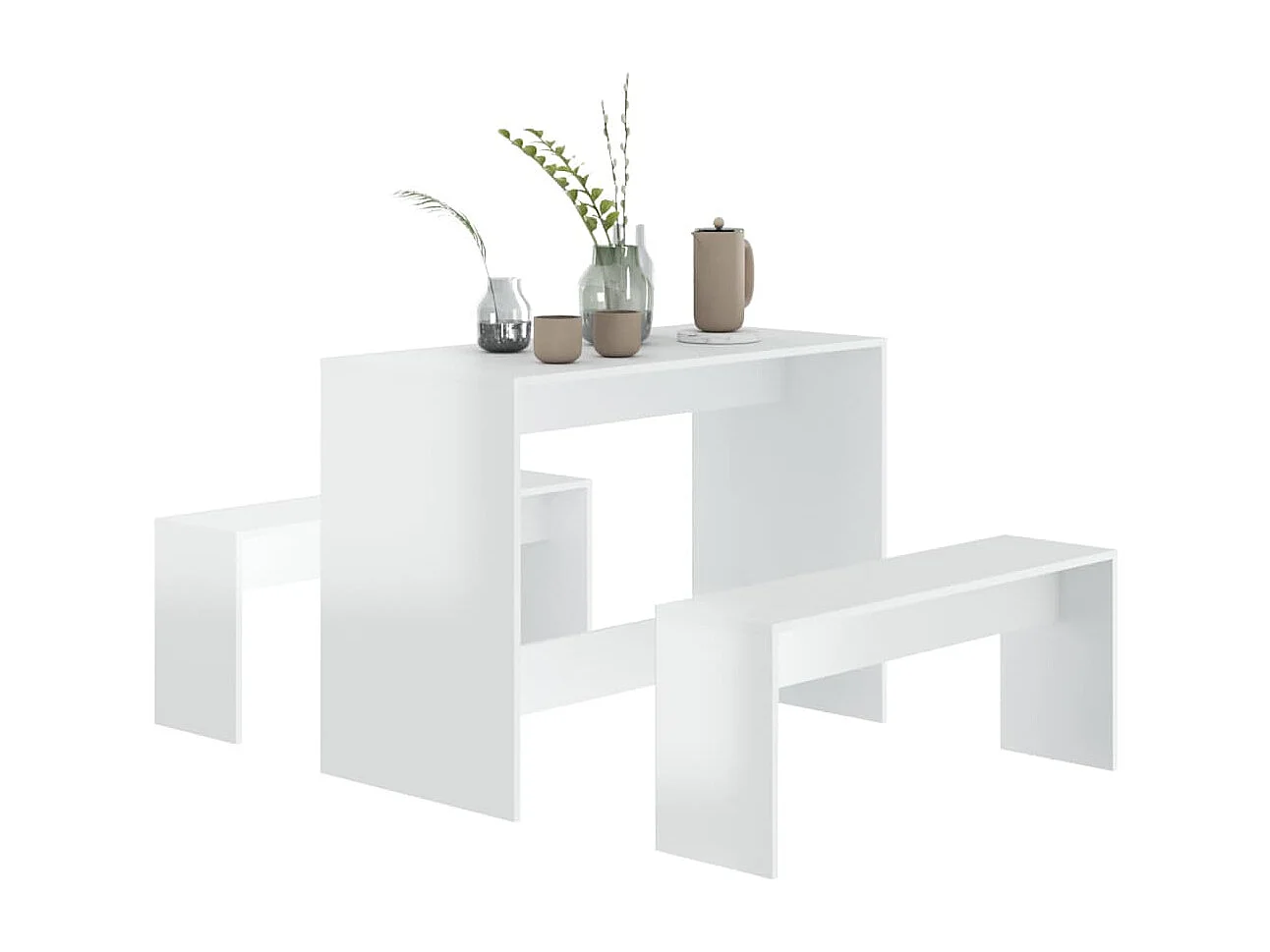 Ensemble à manger 3 pcs Blanc brillant Bois d'ingénierie